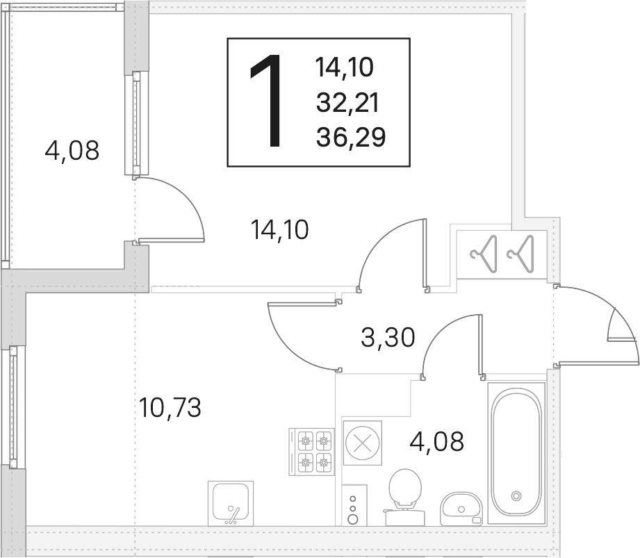 1-комнатная квартира 32.21 м², 3/4 эт., ЖК «Любоград в Стрельне»